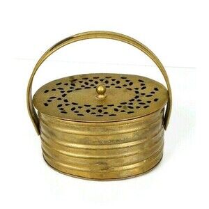 Vintage Potpourri Incense Brass Cricket Cage Trinket Box with Lid Made in India